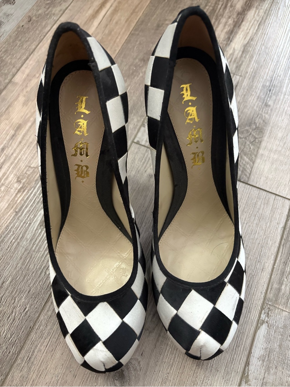 L.A.M.B. Black and White Checkered Pumps